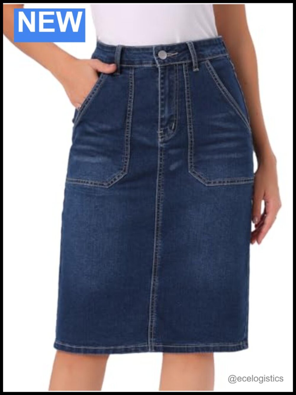 Allegra K Women's Denim Skirt Stretch Classic Jean Pencil